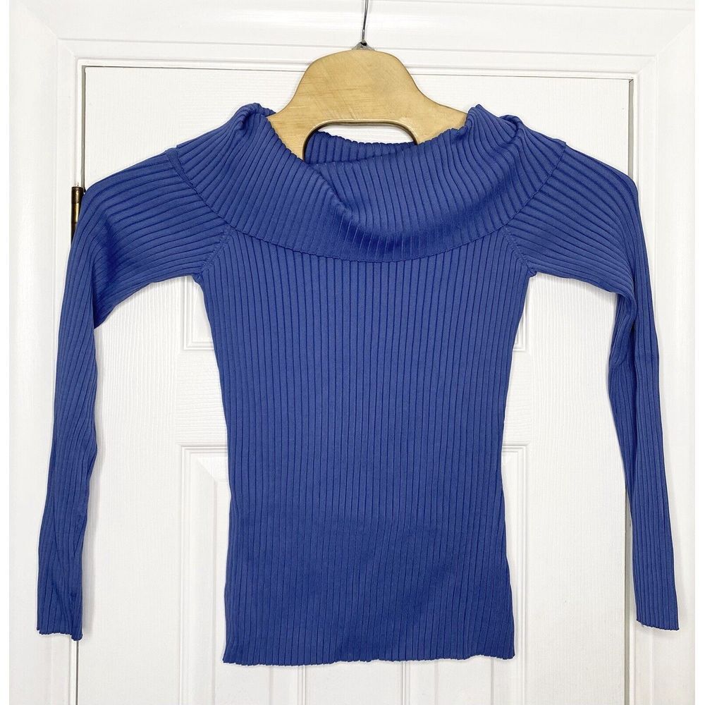BCBG Maxazria Womens Risa Off The Shoulder Ribbed Sweater Chambray L New Read